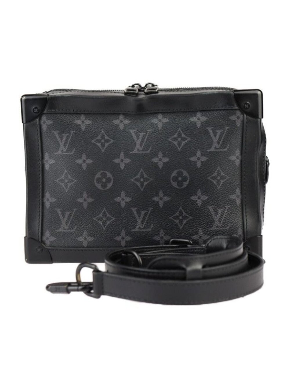 Louis Vuitton Soft Trunk Shoulder Bag Leather Black Monogram Eclipse
